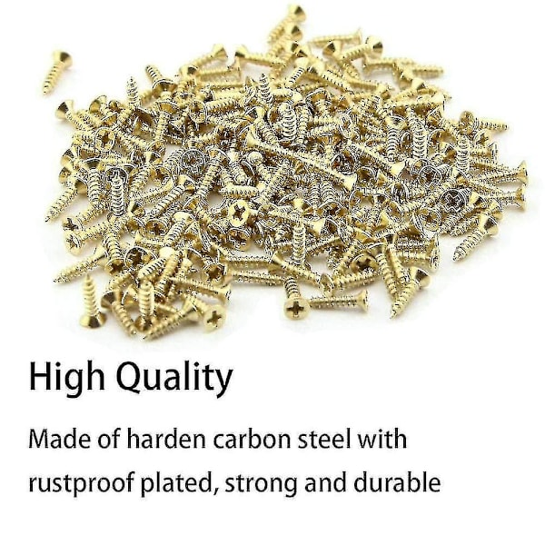 1200-pack Små Stålplatt-Huvud Träskruvar 5mm 6mm 7mm 8mm 10mm Guld Små Träskruvar Med Organiserad Låda