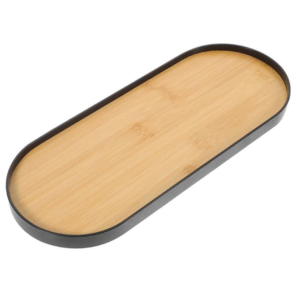 Oval smyckesbricka för smink, 2-pack bambu med svart finish [YJD]