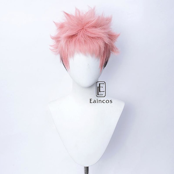 Anime Jujutsu Kaisen Cosplay Yuji Itadori Peruukki Vaaleanpunainen Sekoitettu Musta Lyhyt Peruukki Lämpökestävä Synteettinen Hiukset (YJD) Yuji Itadori Wig One Size