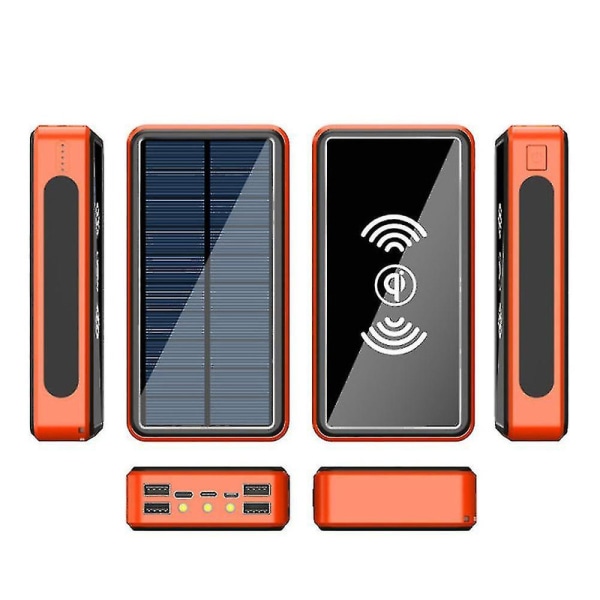 100000mah Power Bank Bärbar Solar Trådlös Laddare Externt Batteri Med Led-ljus Vattentät Utomhus Power Bank med hög kapacitet