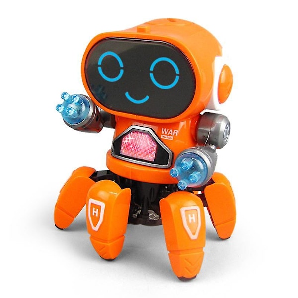 Dansende Robot Elektrisk Kjæledyr med Lys Dansende Leke 6-Beint Bleksprut Robot Puslespill Interaktive Leker for Barn [YJD] Orange