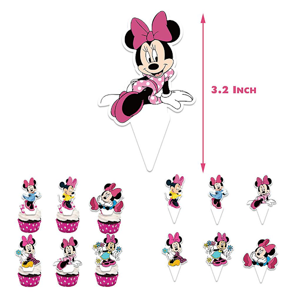 Minnie Mouse-tema Barnefest Dekorsett Banner Ballonger Kake Topper Kit (YJD)