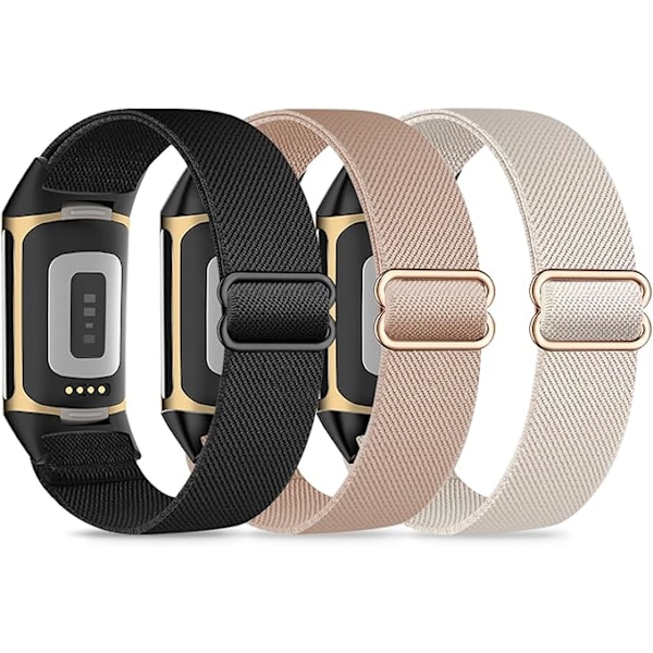 3 elastiske armbånd, kompatible med Fitbit Charge 5/Fitbit Charge 6 armbånd til mænd og kvinder, åndbare og justerbare [YJD] E