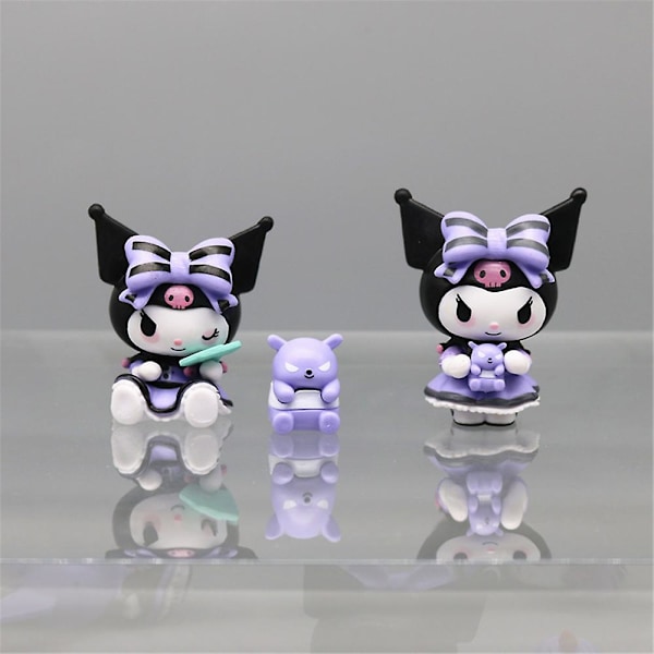 6-pack Kawaii Sanrio Kuromi Actionfigurer Söta Anime Cartoon Mini Figur Samling Modellleksaker Kvinnor Flickor Presenter