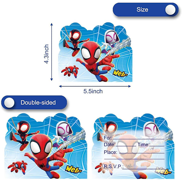50 kpl Spidey ja Hämmästyttävät Ystävät Syntymäpäiväkutsukorttia, Spidey ja Hämmästyttävät Ystävät Juhlatarvikkeet Lapsille (YJD)