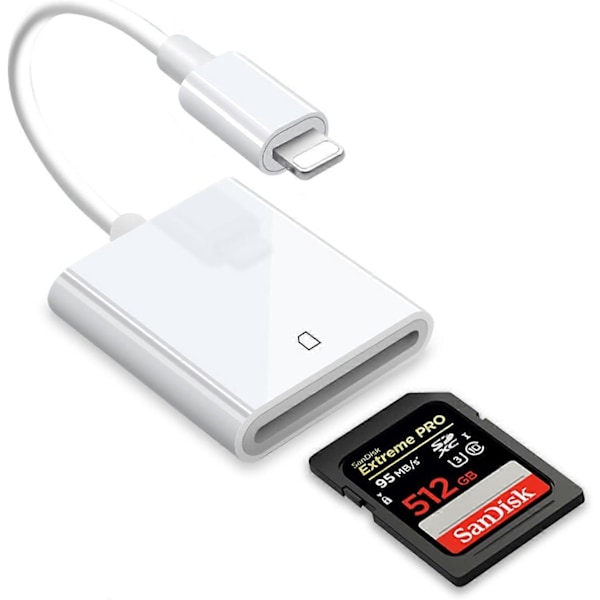 SD-kortlæser til iPhone/iPad, til SD-kort, hukommelseskortadapter, kamerakortlæseradapter, Viewer SD-kortadapterkonverter til iPhone Plu[HK] Single port