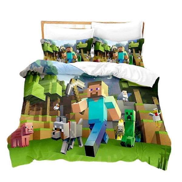 Minecraft Sengetøysett Dynetrekk 3D-trykk Jente Gutter Tema Romdekorasjon Komfortabel 3-delt sett_v (YJD) RH-00002 140*210cm Two-piece Set