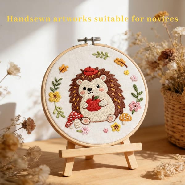 Louise Maelys Embroidery Kit for Beginners with Hedgehog Pattern - DIY Cross Stitch Kit with Pre-printed Fabric, Hoop, Threads and Needles - Pre-printed [YJD]