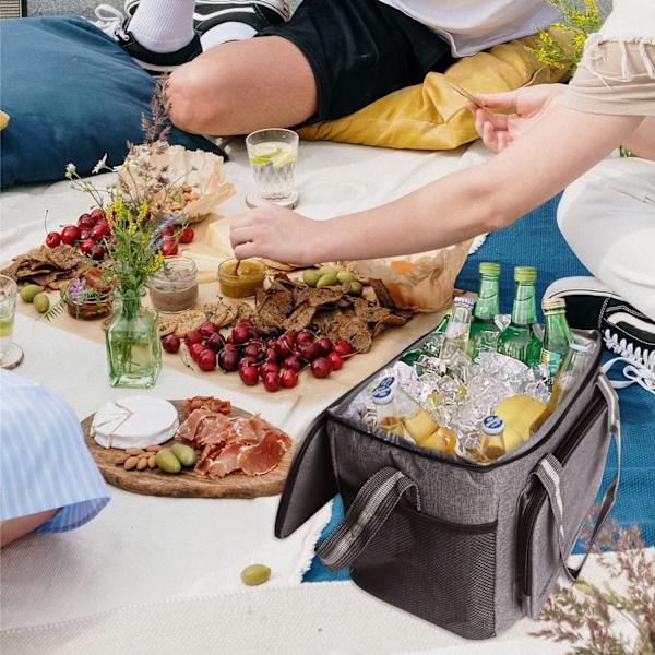 15L Termisk Matväska, Lunchväska, Arbetslunchväska, Liten Bärbar Kylare för Camping, Strand, Kontor, Skola, Grå