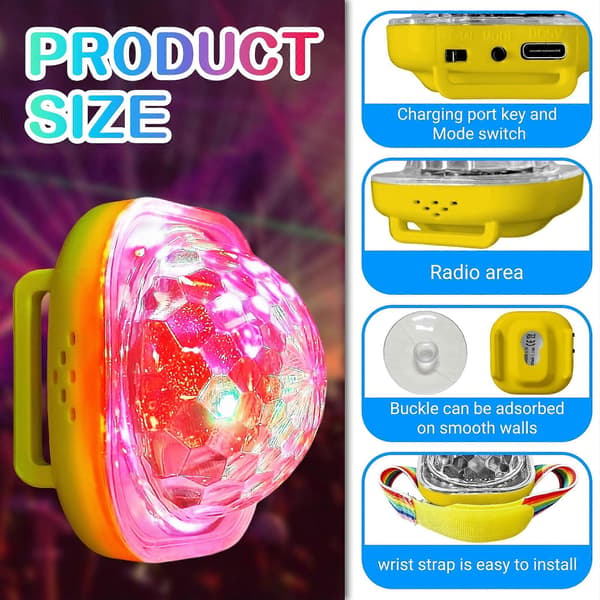 Mini Diskokulelys, Gul Stemmekontroll LED Bærbart Armbånd Strobelys Diskokule for Barn, Voksne, Bursdagsgave, Jul [YJD]