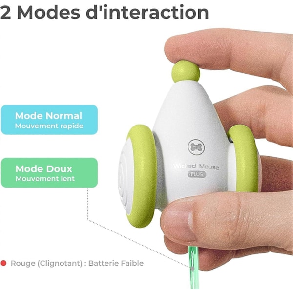 Uppgraderad Wicked Mouse Plus - Interaktiv Kattleksak, Elektrisk Mus Kattleksak för Innekatter med Blinkande LED-lampor, USB-C Uppladdningsbar, 2-Hastigheter [YJD] green