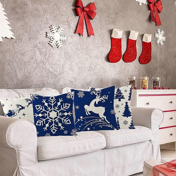 Set med 4 julkuddfodral i bomull och linne med jultomtedesign 45 x 45 cm[YJD]