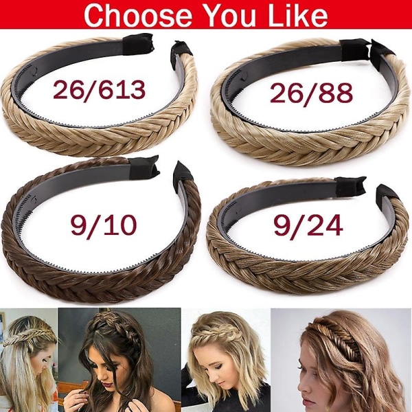 Flätade pannband för kvinnor, hårband flätade hårstycken ser naturligt syntetiskt hår ut
