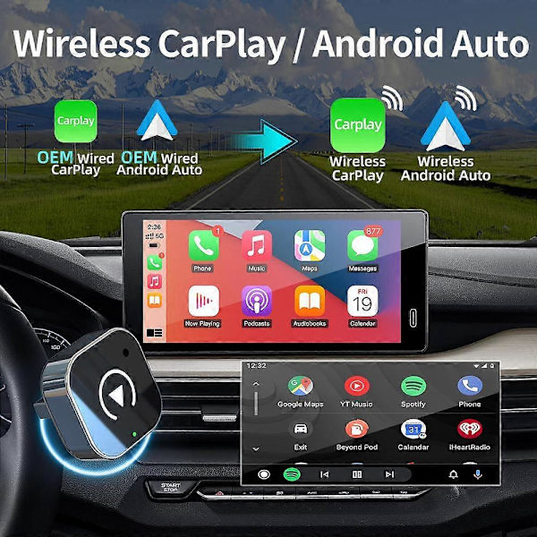 Ny trådløs CarPlay/Android Auto-adapter til Android iPhone bilforbindelsesboks kablet til trådløs Smart AI-boks USB-dongle Plug And Play Un[YJD]