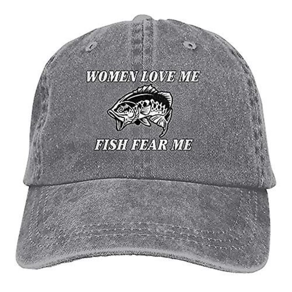 Women Love Me Fish Fear Me Tvättad Baseballkeps Truckerkeps Vuxen Unisex Justerbar Pappa Hatt Unisex Camping Retro Cowboy Hatt[HK] One Size 4