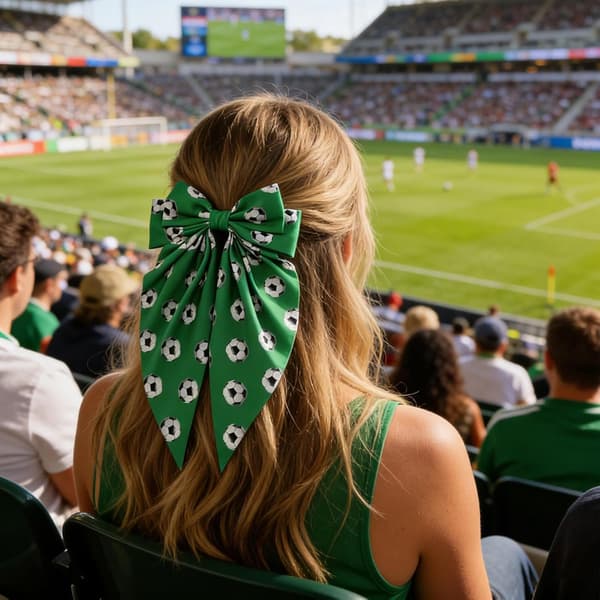 Fodboldhårsløjfer - Trykte båndklemmer til pigefester | Polyesterbindetilbehør med elastikbånd, sportstema dekoration til skole [YJD] Green
