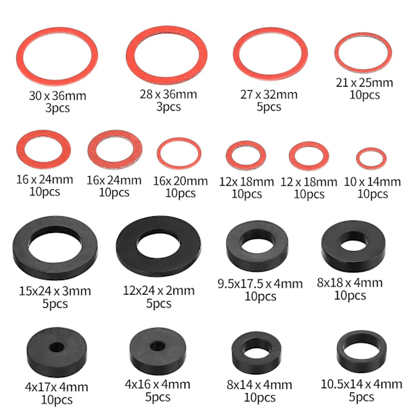141 stk Gummi O-ringe Skiver Pakninger, VVS Tætning Have Slange Pakninger Skiver, Silikon Hane Tætning Hane Skive Sortiment Sæt