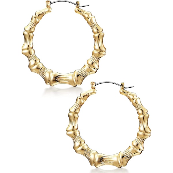 Store Bambus Hoops Ørepynt Hip Hop Kvinne Bambus Hoops Ørepynt Overdimensjonert Metall Hoops For Daglig Bruk 80-tallet/ 90-tallet Rapper Tilbehør  (YJD) Golden