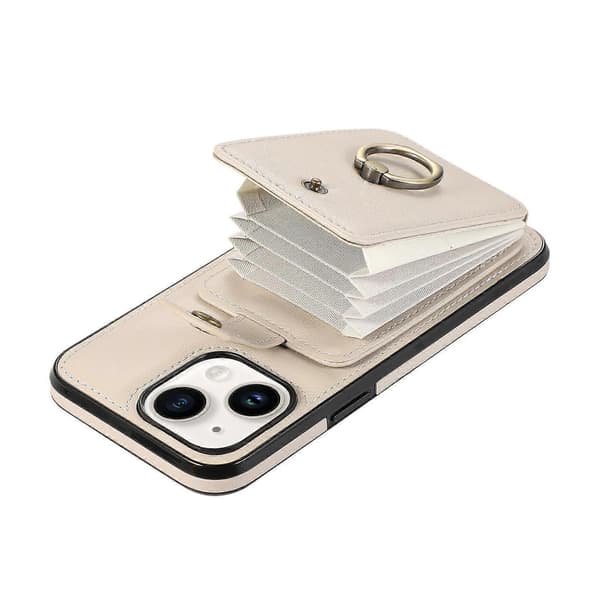 iPhone 15 Læder Etui med Lang Rem, TPU+PU Beskyttelse, Multi-Farvet Beige[YJD] Multicolor Beige