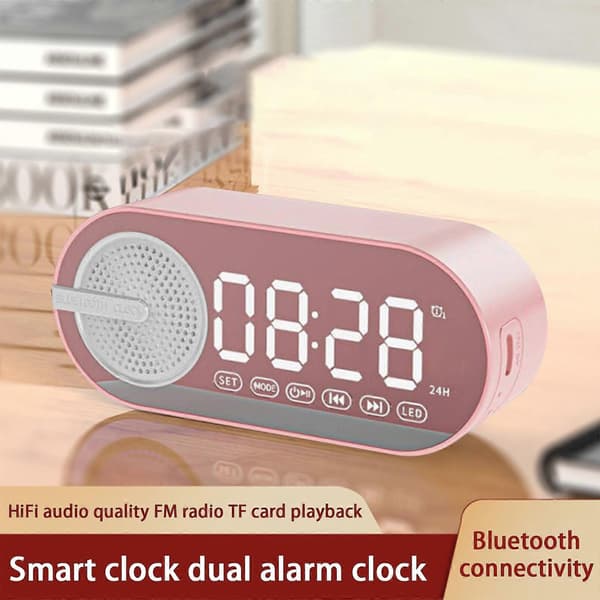 Väckarklocka för barn med stor LED-display, atomisk tidssynkronisering, Bluetooth-högtalare – kompatibel med iOS/Android[YJD] Pink