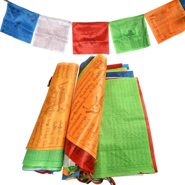 Trädgårdsdekorativa 2 st 7m buddhistiska böneflaggassträngar tibetanska buddhistiska vimplar (35,5 X 35,5 cm) Utomhusdekoration hy