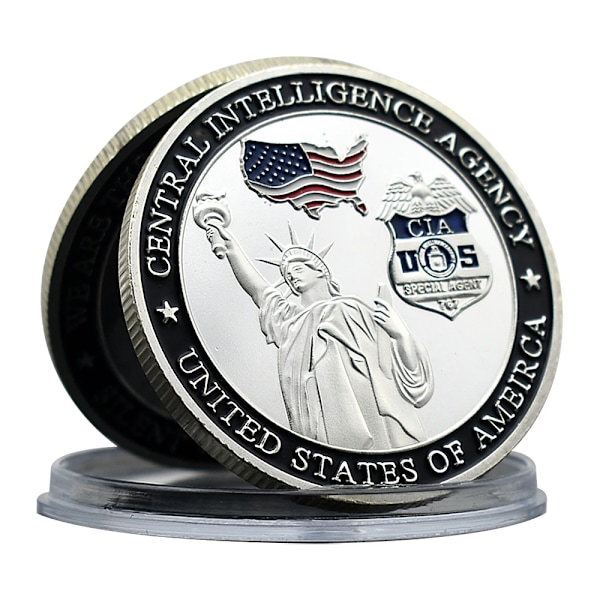 US Central Intelligence Agency Guld/Sølvbelagt Challenge Coin CIA Frihedsgudinden Mindemedalje i Plastik Etui (YJD) silver