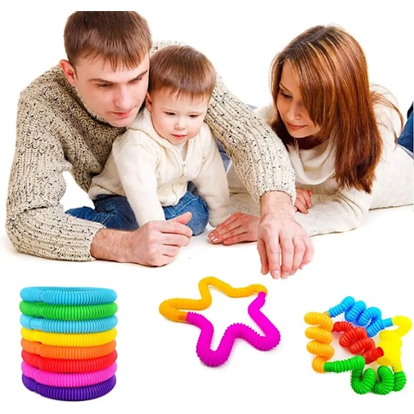 Pakke med store Pop Tubes, Fidget Legetøj, Sanse- og Stressaflastende Legetøj til Børn, Voksne, Læringslegetøj, Strækbare Rør (YJD) 8pcs 2.9cm