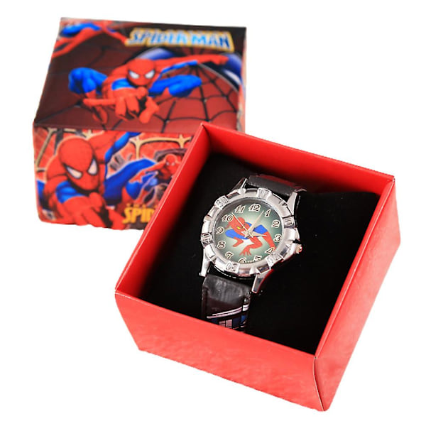 Barn Spiderman Superhjälte Armbandsur Barn Pojkar Flickor Klocka Present Med Låda  (YJD) Black