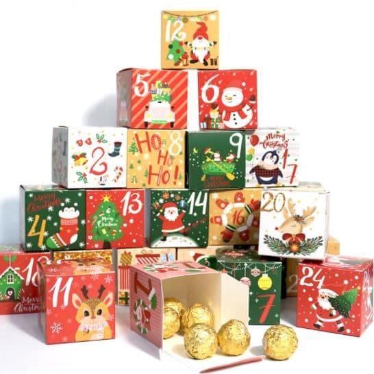 24-delars julklappsaskset, pappersgodislåda med nummeradventskalender, 7 x 7 cm DIY fyllbar presentask[YJD]