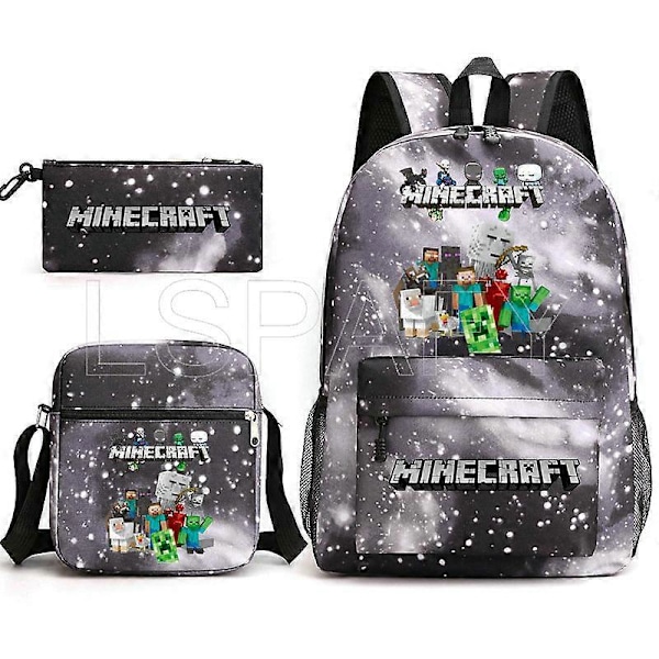 3-pack MINECRAFT Ryggsäck Cartoon Barn Pojkar Flickor Skolväska Lättvikts Studenter Vattentät Stor Kapacitet Ryggsäck_v (YJD) 1