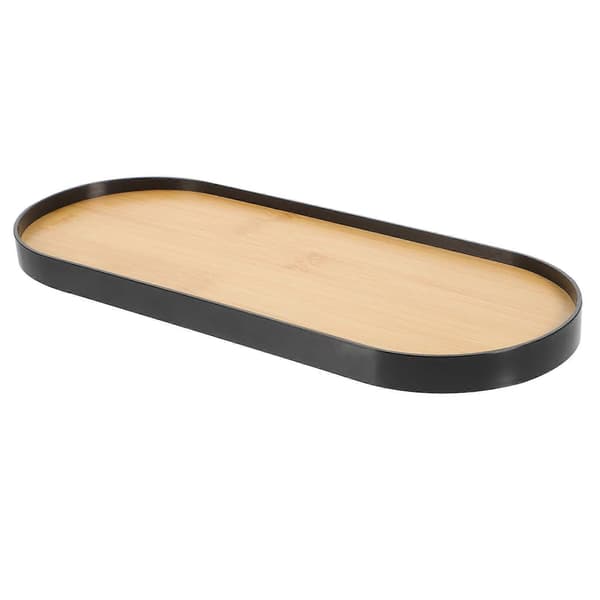 Oval smyckesbricka för smink, 2-pack bambu med svart finish [YJD]