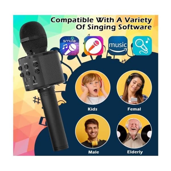 Trådløs Karaoke Mikrofon for Barn, Bærbar USB Bluetooth Karaoke Mikrofon med Høyttaler, Mikrofon for Barn Jenter (Svart)[YJD] Black
