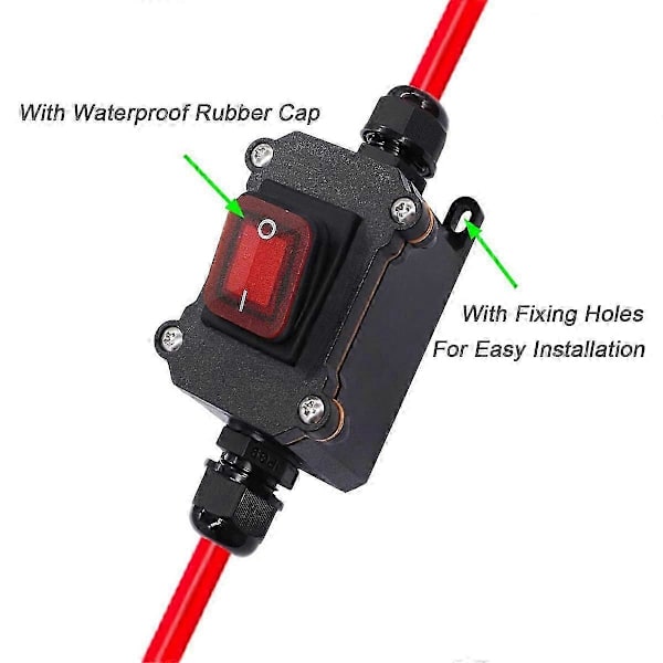 DC12V Inline Strömbrytare DC12-24V DPST Dubbelsidig Kabeldragning Strömbrytare 25A IP67 med På/Av Snabbkopplingsbrytare [YJD] RedBlack