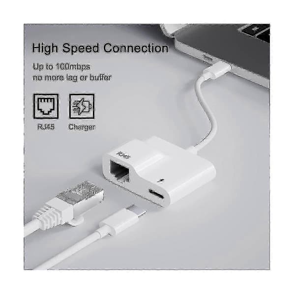 USB-C till Ethernet-adapter, USB Typ-C till RJ45 Gigabit Ethernet LAN-adapter med 60W laddare, för Pad/PC