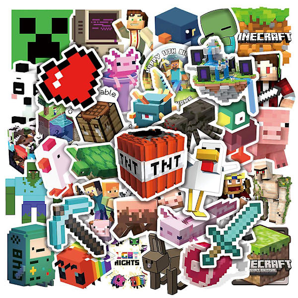 50 kpl/setti Minecraft-teemalla tarroja, vedenkestäviä tarroja koristeluun kitaralle, matkatavaralle, rullalaudalle, kannettavalle tietokoneelle, vesipullolle (YJD)