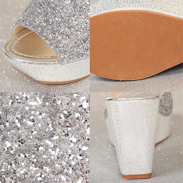 Paljetttofflor Kilklackar Muffin Top Platåskor[YJD] Silver 36