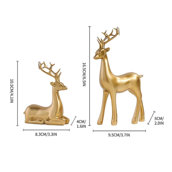 Fridja 2 st Ren Skulptur Gyllene Harts Jul Älg Statyer Dekor för Vardagsrum, Sovrum, Bokhylla, Skrivbord, Skåp[YJD] E
