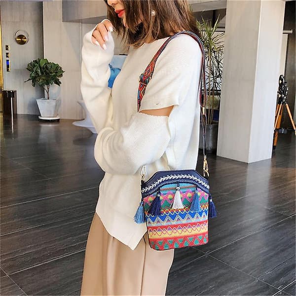 Afslappede håndvævede tasker Retro Flap Rattan Strå Strand Kvaster Dame Messenger Tasker[YJD] A4