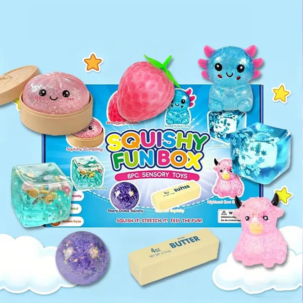 Fidgetlegetøj til stresslindring - 8-delt Mystery Squishy Box med Kawaii-designs[YJD]