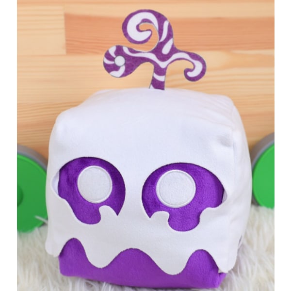 Blox Fruits spelrelaterad djävulsfrukt fruktlåda docka plyschleksak, lämplig för heminredning, presenter till pojkar och flickor[YJD] Purple and white ghost face box