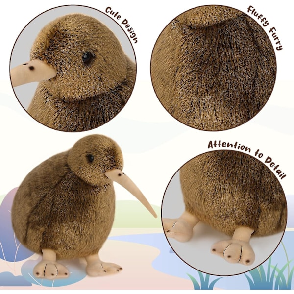 Kiwi Fågelfyllda Djur, Plysch Leksak Furu Kiwi Plushie Dock, Mjuk Fluffig Som Riktig Fågel Kramande Leksak - Present För Alla Åldrar & Tillfällen