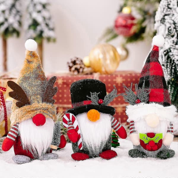 Julgnome Älg Snögubbe Randig Älva Dvärg Prydnad Flerlagers Bricka Dekor[YJD]