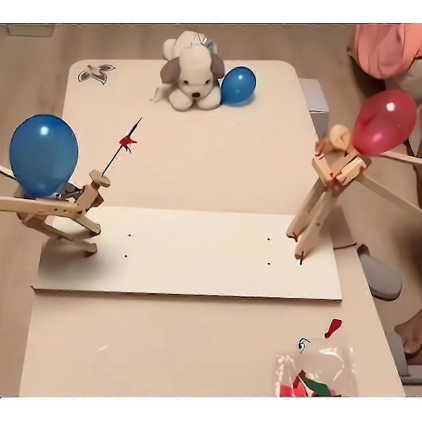 Ballong Bambusmann Kamp, 2024 Nye Håndlagde Trefekting Dukker, Tre Bots Kampspill For 2 Spillere, Fartsfylt Ballongkamp Fest G[HK] Wood Board Thickness 5 mm