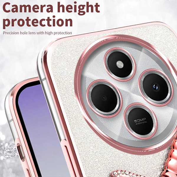 Skal för Xiaomi Poco C75 4G/ Redmi 14R 5G/ 14C 4G Fjäril Ställ TPU Blommor Glitter Mobilskal [HK] Rose Gold