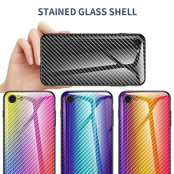 Hiilikuitu Pinnoitettu Temperoitu Lasi + PC + TPU Puhelin Kotelo iPhone 8/7/SE (2020)/SE (2022) Fiber (YJD)