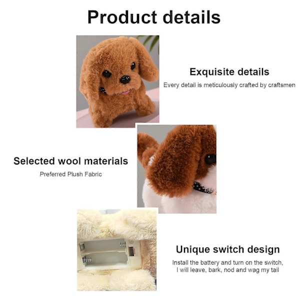Elektronisk Robot Hund Gående Barkande Svansviftande Valp Plush Leksak Barnpresenter, 100% Ny_v (YJD) brown