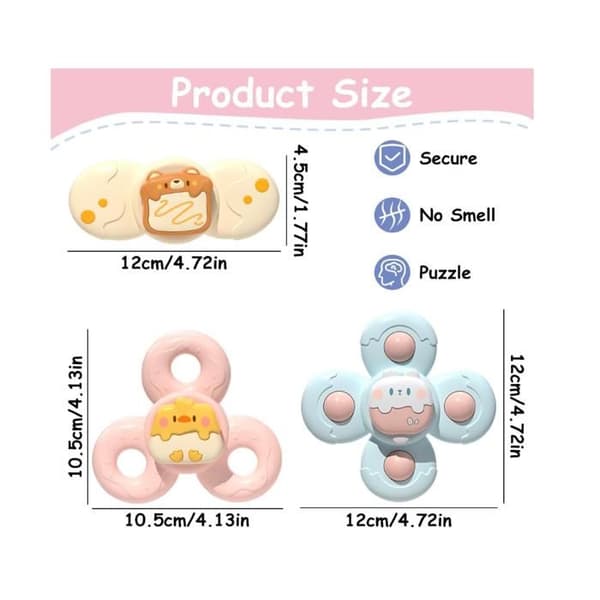 Baby Hand Spinners, 3 delar, sugkopp babyleksaker, sensoriska duschleksaker, babysnurra, babypoolleksak[YJD]
