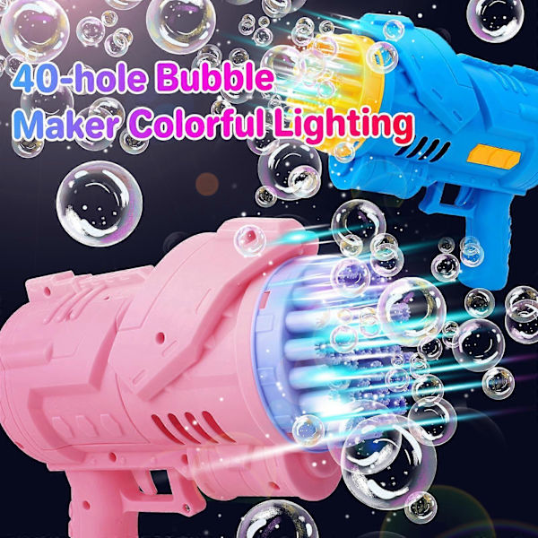 40 Håls Bubbelmaskingevär Blå Bubbelpistol med Ljus Bubbellösning [YJD]