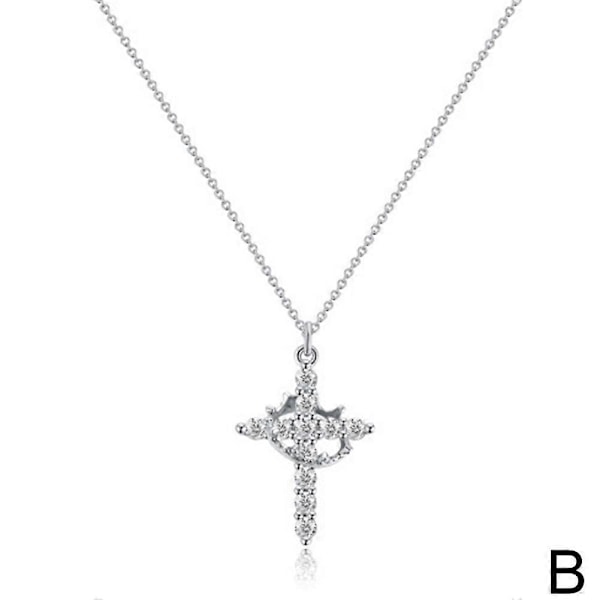 Paved Cross Rotated Crown -kaulakoru, timanttiristikaulakoru, ristikruunun riipus (YJD) Silvery