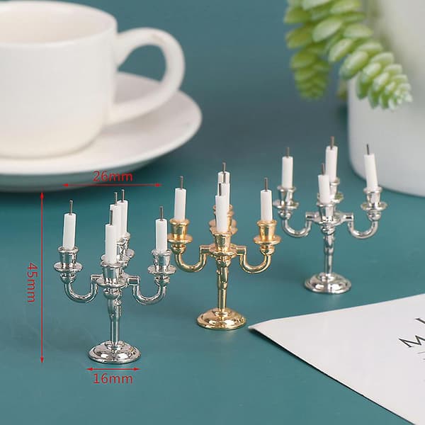 1 par 1:12 Dockhus Mini Bordsljus Stake Julscen Heminredning[YJD] Gold 2Pcs